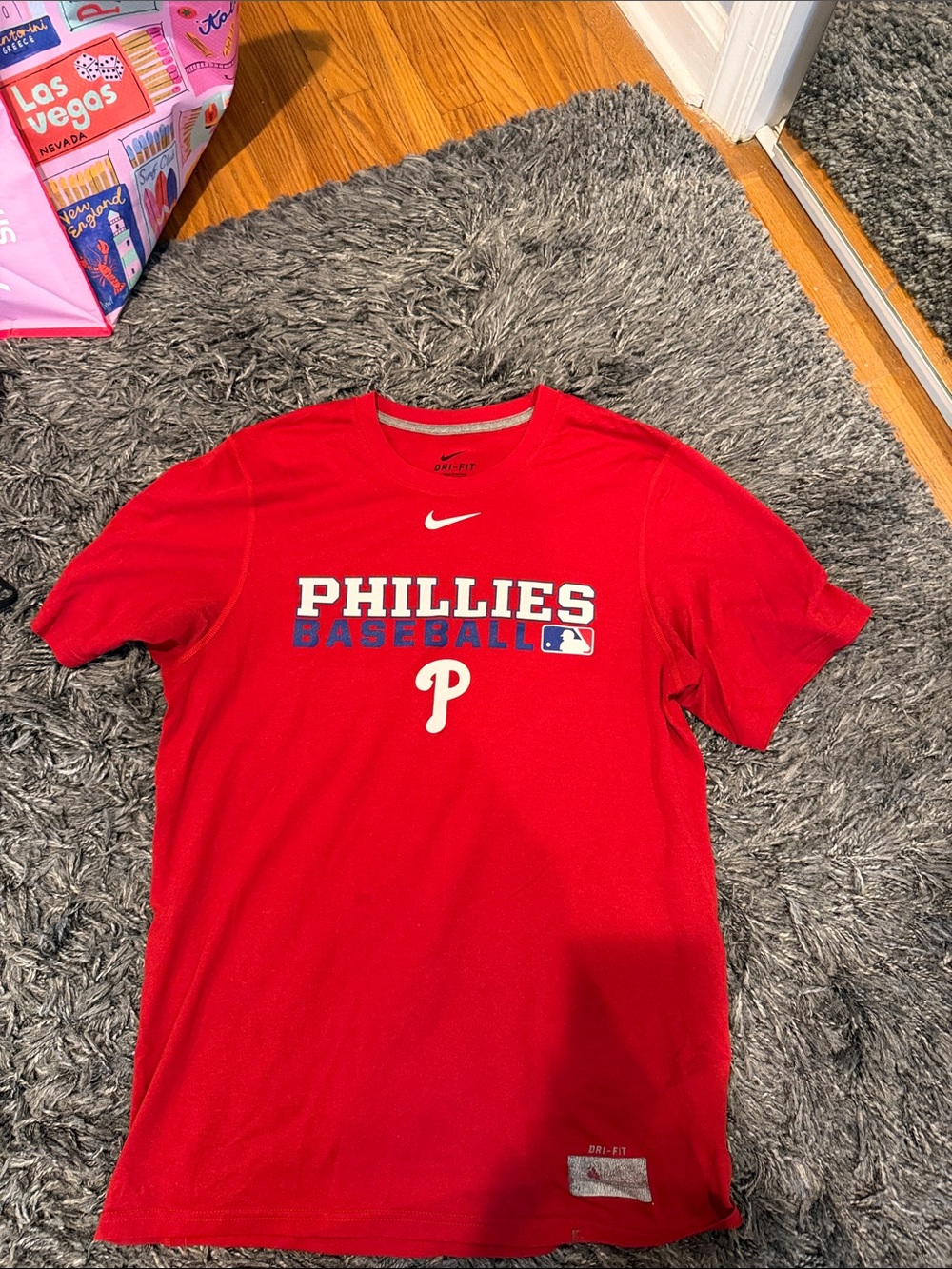 Nike Red Phillies Baseball Tee with White & Blue Accents